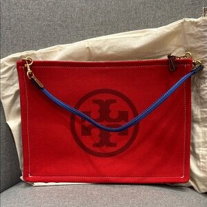 Tory Burch Cobalt Blue Canvas Clutch